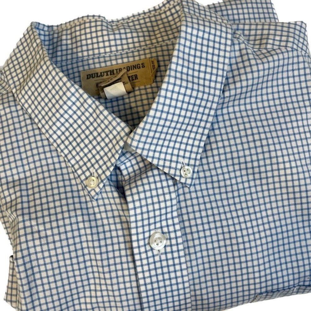 Duluth Trading Co. Blue Plaid Rlxd Mens XLT Wrinkle Fighter LS Button Down Shirt